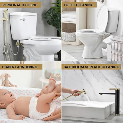 Purrfectzone Bidet Sprayer for Toilet, Bidet Sprayer for Feminine Wash, Premium Stainless Steel Jet Spray for Toilet, Wall-Mounted or Toilet Tank Mounted - Brushed Gold