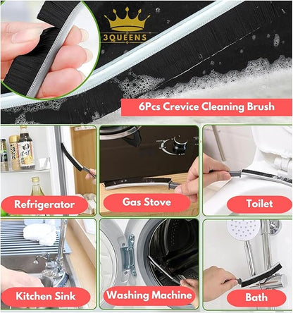 6Pcs Crevice Cleaning Brush 6 Extra Hooks, Multifunctional Cleaning Tool for Home & Kitchen,Heavy-Duty Deep Cleaning Gaps Corners,Cars,HouseholdUse,Bathroom,Window, Faucet & Tile Grout Cleaner