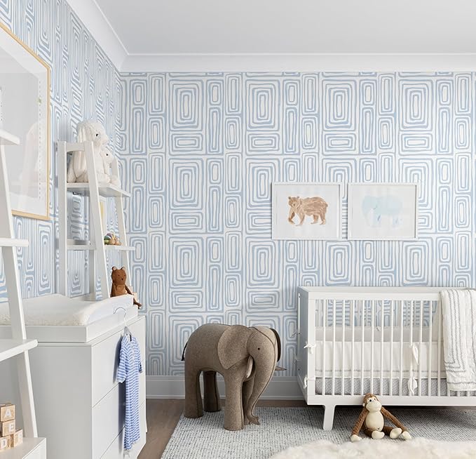 GloryTik Peel and Stick Wallpaper Blue and White Contact Paper Modern Geometric Self-Adhesive Removable Waterproof Wall Paper for Bedroom Bathroom Cabinets Kids Room Vinyl Roll 16.14"x118"