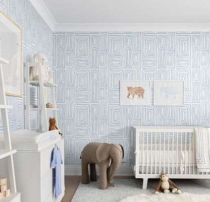 GloryTik Peel and Stick Wallpaper Blue and White Contact Paper Modern Geometric Self-Adhesive Removable Waterproof Wall Paper for Bedroom Bathroom Cabinets Kids Room Vinyl Roll 16.14"x118"
