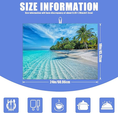 Beach Palm Tree Dish Drying Mat for Kitchen Counter Drying Pad Absorbent Reversible Dish Drainer Rack Mats Draining Pad 18"x24"Inch