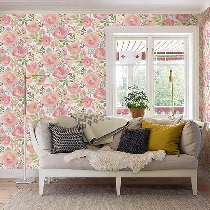 Orainege Floral Wallpaper Peel and Stick Wallpaper 16.9in x196.8in Peony Flowers Floral Contact Paper Removable Self Adhesive Wall Paper Decorative for Cabinets Walls Shelf Liner, Peachy