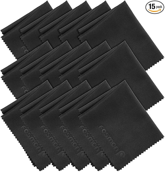 Fosmon Microfiber Cleaning Cloths (15 Pack), 6 x 7 inch Dust Rag Towels for Eyeglasses, LCD Screen, Digital Video Camera Lens, Laptop, HDTV, PC, Monitor Screen, Smartphones, Tablet, and More