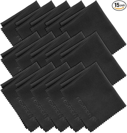 Fosmon Microfiber Cleaning Cloths (15 Pack), 6 x 7 inch Dust Rag Towels for Eyeglasses, LCD Screen, Digital Video Camera Lens, Laptop, HDTV, PC, Monitor Screen, Smartphones, Tablet, and More