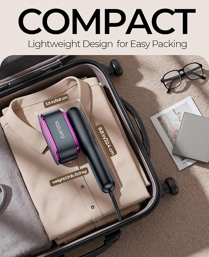Travel Steamer for Clothes Adequate Portable: 2-in-1 Mini Handheld Garment Steamer Iron - 15s Heat Up & 5 Adjustable Steam - Large Ceramic Panel - 110-120V