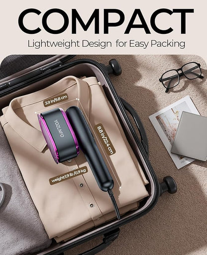 Travel Steamer for Clothes Adequate Portable: 2-in-1 Mini Handheld Garment Steamer Iron - 15s Heat Up & 5 Adjustable Steam - Large Ceramic Panel - 110-120V