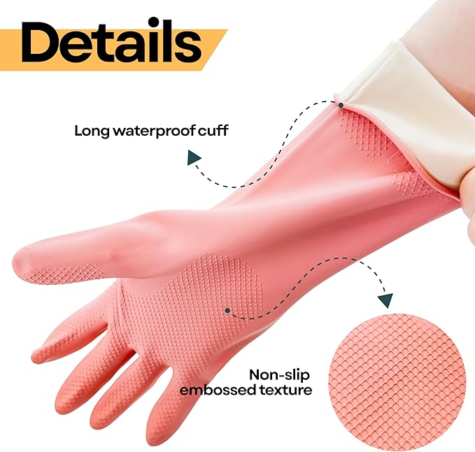 Kitchen Gloves for Washing Dishes | 4 Pairs Rubber Dishwashing Gloves for Cleaning