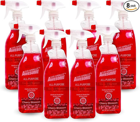 La's Totally Awesome All-Purpose Cleaner Spray, Cherry Blossom, Plant-Based and Biodegradable Formula Perfect for Most Counters, Sinks, Appliances and More, 32 Fl Oz, (Pack of 8)