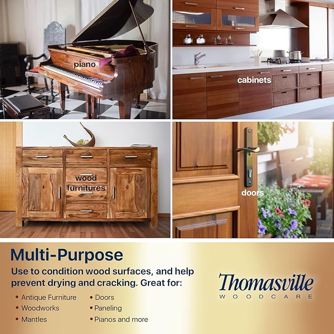 Thomasville Furniture Cream – Use on Hardwood, Laminated or Faux Finished Floors. Shine Restorer Protector, Surface Cleaner House Cleaning Supplies Home Improvement, Natural Look, Cuts Grease 12oz