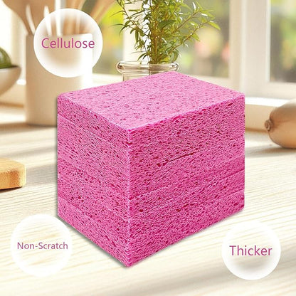 Cellulose Sponges, Large Size 4" x 6" x 1" - Heavy Duty Scrub Kitchen Sponge, Clean Tough Messes Without Scratching Kitchen Cleaning Pads, Pop Up Eco DIY (6 Pack), Pink