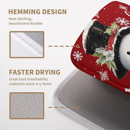 Snowman Christmas Dish Drying Mat Winter Drying Mats for Kitchen Counter Xmas Holiday Red Dish Draining Mat Microfiber Absorbent Reusable Dish Rack Pad 18x24 Inch