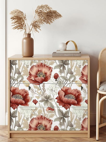 Jeweluck Floral Peel and Stick Wallpaper Boho Floral Contact Paper 16.9inch x 118.1inch Vintage Flowers Wall Paper Botanical Self Adhesive Removable Wallpaper for Bathroom Bedroom Waterproof Vinyl