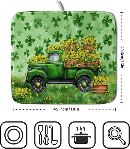 Holiday Truck Drying Dish Mat Green Lovely Clovers Decoration Cloth Dish Drain Mat Small