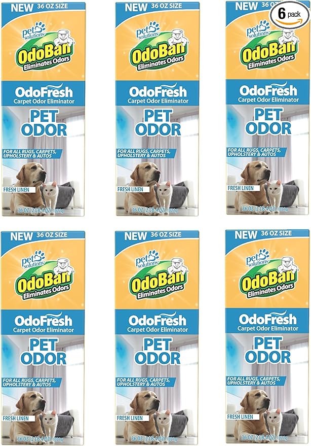 OdoBan OdoFresh Carpet and Room Deodorizer Powder for Home Smells and Odors Including Smoke, Pet Urine, Dogs, and Cat Litter, Made in the USA, Fresh Linen Scent, 36 Ounces, Pack of 6