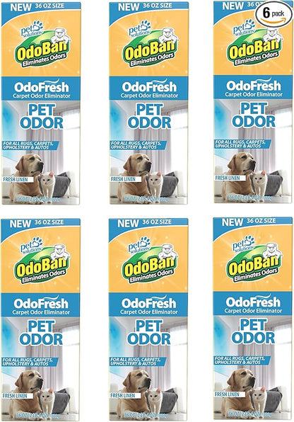 OdoBan OdoFresh Carpet and Room Deodorizer Powder for Home Smells and Odors Including Smoke, Pet Urine, Dogs, and Cat Litter, Made in the USA, Fresh Linen Scent, 36 Ounces, Pack of 6