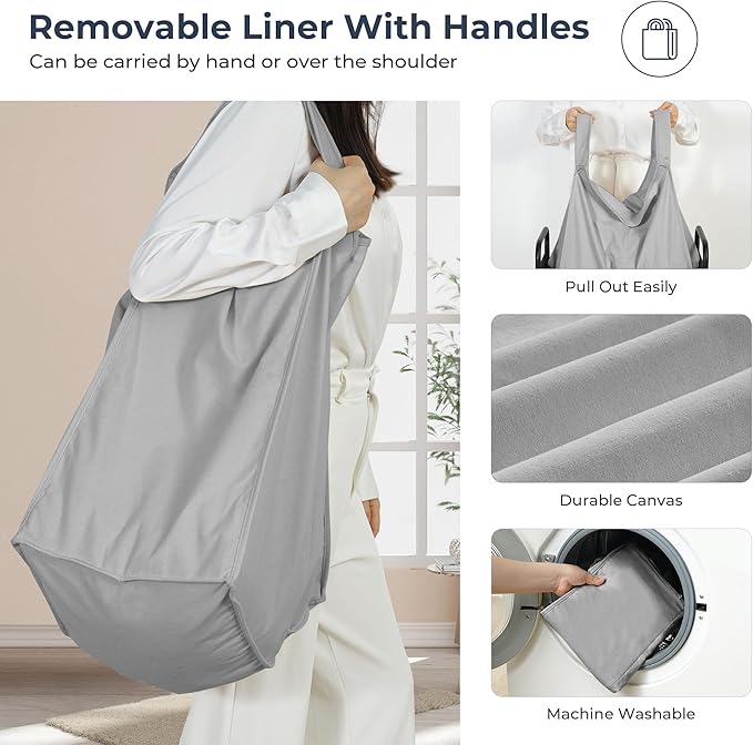 STO STO Laundry Hamper 3 Section, 120L Rolling Laundry Sorter Cart with Removable and Washable Liner Bag, Clothes Hamper with Wheels and Metal Handle for Laundry Room and Bedroom, Gray