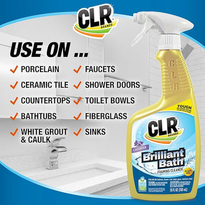 CLR Brilliant Bath Foaming Action Bathroom Cleaner Spray - For Use on Toilets, Baths, Showers, Sinks, Glass, Stainless Steel - Lavender Scent, 26 Ounce Bottle (Pack of 6)