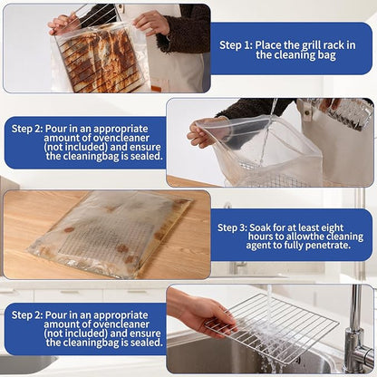 5 Pack Heavy Duty Reusable Oven Rack Cleaner Bags, Leak-Resistant PE Bags for Deep Soaking Grill Grates & BBQ Racks, No Cleaner Included