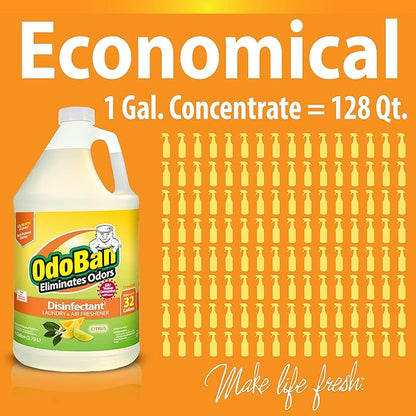 OdoBan Ready-to-Use Disinfectant and Odor Eliminator, Made in the USA, Citrus Scent, Set of 2, 32 oz Spray and 1 Gallon Concentrate