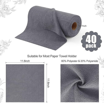 Homaxy Tear Away Dish Cloths Rolls, 40 Sheets-11.8" X 11.8", Reusable Washable Dish Towels for Kitchen, Ultra Absorbent and Quick Drying Microfiber Cleaning Rags, Grey