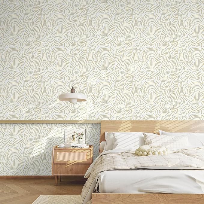 Dimoon 177" ｘ17.3 Modern Peel and Stick Wallpaper Boho Contact Paper White Brown Geometric Wallpaper Striped Removable Self Adhesive Wallpaper for Countertops Bedroom Shelf Liner Waterproof Vinyl