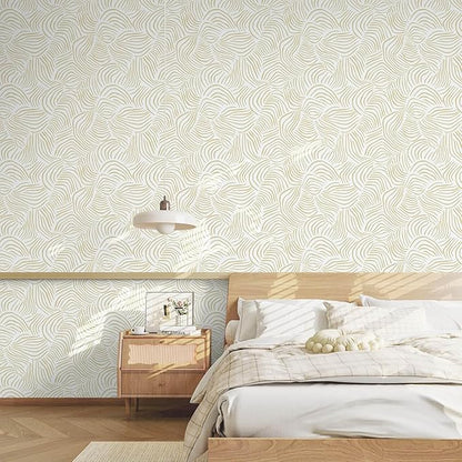 Dimoon 177" ｘ17.3 Modern Peel and Stick Wallpaper Boho Contact Paper White Brown Geometric Wallpaper Striped Removable Self Adhesive Wallpaper for Countertops Bedroom Shelf Liner Waterproof Vinyl