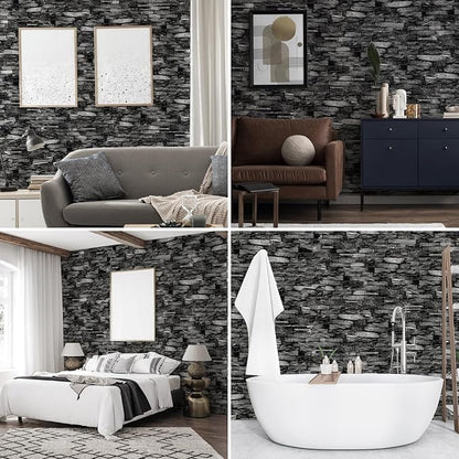 10 Pack 3D Wall Panels Peel and Stick, Waterproof Foam Stone 3D Wallpaper, Self Adhesive Foam Wallpaper for Bedroom Bathroom Kitchen (13.7 * 15.1in)