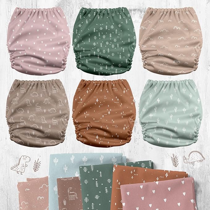 Mama Koala 3.0 Pocket Cloth Diapers for Babies with AWJ Lining, 6 Pack with 6 5-Layer Natural Cloth Diaper Inserts - Reusable and Washable Pocket Diapers(A-My Warm Heart)