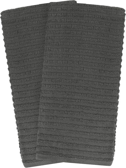 Ritz Royale Collection 100% Combed Terry Cotton, Highly Absorbent, Oversized Kitchen Towel Set, 28" x 18", 2-Pack, Solid, Graphite