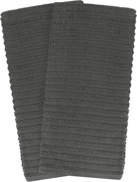 Ritz Royale Collection 100% Combed Terry Cotton, Highly Absorbent, Oversized Kitchen Towel Set, 28" x 18", 2-Pack, Solid, Graphite