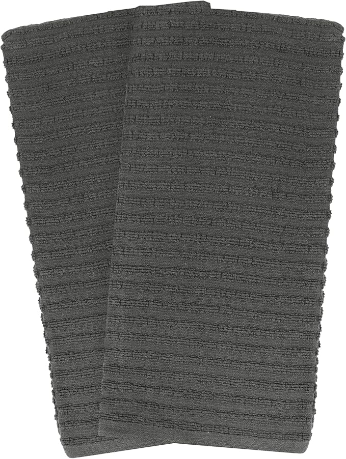 Ritz Royale Collection 100% Combed Terry Cotton, Highly Absorbent, Kitchen Towel Set, 13-3/4" x 12", 4-Pack, Solid & Checked, Graphite
