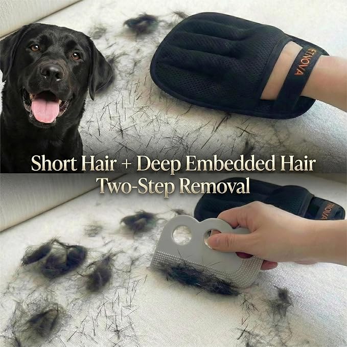 Pet Hair-Removal Glove for Couch: Deep Embedded Hair Removal Kit for Clothing Carpet Bed Curtain Cat Tree & Furniture - Includes Glove Carpet Rake & Reusable Lint Roller