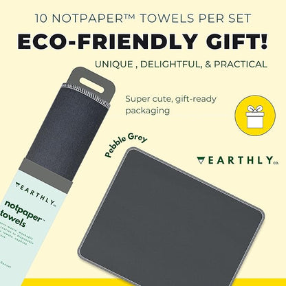 Reusable Paper Towels - 10 Pack - Roll of Washable Cotton Cloth Paper Towels - Paperless Reusable Napkins Cloth Washable - Absorbent + Long Lasting - Zero Waste Products - (Pebble Grey)