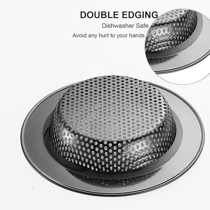 LASSHSWA Kitchen Sink Strainer Stainless Steel, Kitchen Sink Drain Strainer, Silver-Black Sink Strainers for Kitchen Sinks with Large Wide Rim 4.5" Diameter (2 PCS)