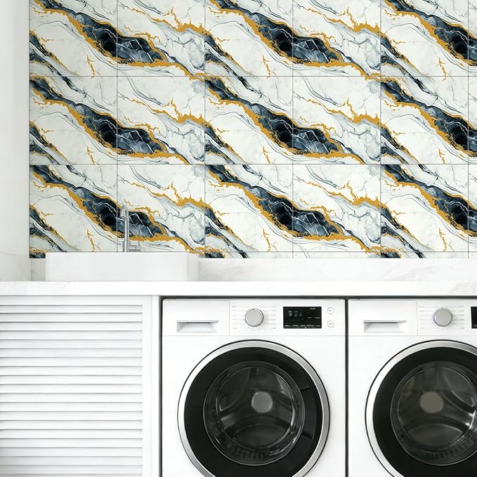 2.4mm Thick Marble Peel and Stick Wall Panels, Self-Adhesive Waterproof Wallpaper for Kitchen Backsplash, Bathroom Wall Decor, 30 Sheets