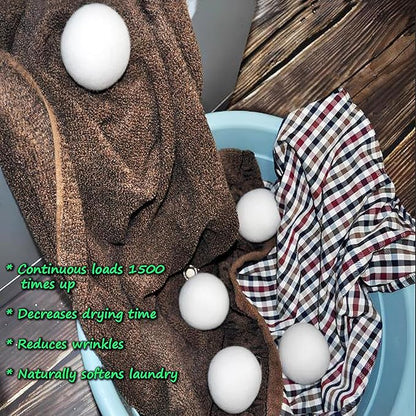 Wool Dryer Balls - Laundry Balls - Natural Fabric Softener, Alternative to Dryer Sheets, Liquid Softeners and Plastic Balls, 6-Pack, Plus Free 10g Lamb Wool for Stuffing