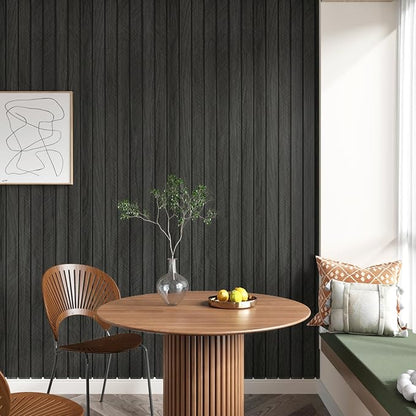 Grey/Black 3D Wood Panels for Interior Wall Decor Self Adhesive Wood Slat Wall Paneling Peel and Stick Sound Froof Foam Wooden Panels Wallpaper for Walls Bedroom Office Studio 23.6" x 118"
