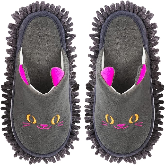 Warm Microfiber Slippers Floor Dust Dirt Hair Mop Slippers Shoes Anti-slip for Bedroom Home (Dark gray)