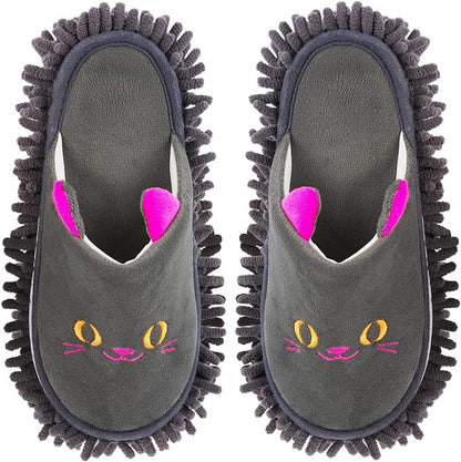 Warm Microfiber Slippers Floor Dust Dirt Hair Mop Slippers Shoes Anti-slip for Bedroom Home (Dark gray)
