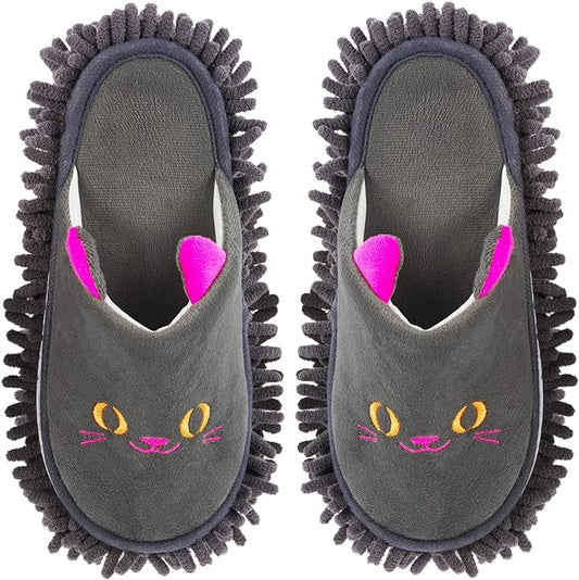 Warm Microfiber Slippers Floor Dust Dirt Hair Mop Slippers Shoes Anti-slip for Bedroom Home (Dark gray)
