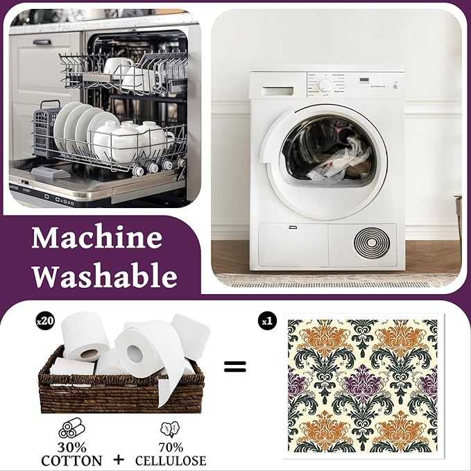 Reusable Swedish Dishcloths for Kitchen, 6 Pcs Mardi Vintage Floral Swedish Dish Cloths, Purple Flower Sponge Cleaning Towels Wipes for Kitchen Cooking Gras Home Decoration Housewarming Gifts