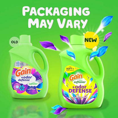 Gain Super Fresh Blast Liquid Odor Defense Fabric Softener, 140 FL OZ 190 Load, Softening Laundry Conditioner for 2 in 1 Freshness plus Odor Protection