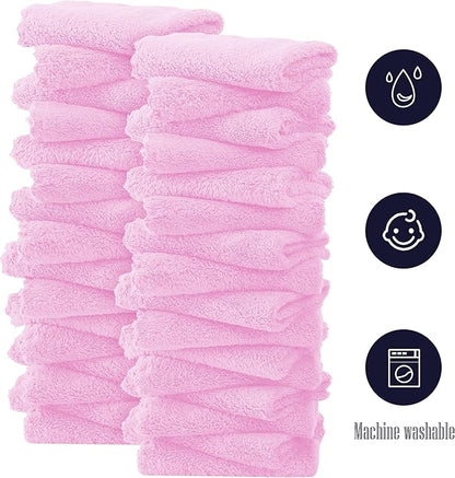 32 Pack Baby Washcloths - 10x10 Inch, Microfiber Baby Towel - Absorbent and Soft Baby Wash Clothes for Newborns, Infants and Toddlers - Quick Dry Baby Boys and Girls face Towel - Frozen Berry