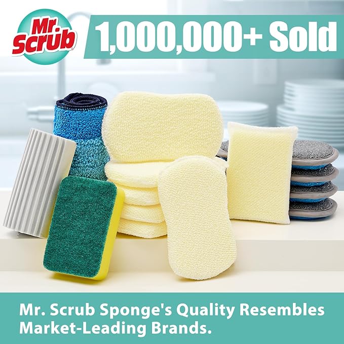 Kitchen Sponges, Dish Scrub Sponge 12 Pack Odor-Resistant, Quick-Drying, Non-Scratch for Washing Dishes, Pans, Pots & Nonstick Cookware
