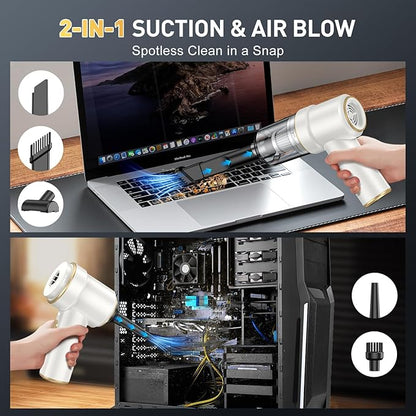 KMM Handheld Car Vacuum Cleaner, 9000PA Vacuum Cleaner & Air Duster, 120W High Power Vacuum Portable Cordless, Hand Held Vacuum Rechargeable with Multi-Nozzles & LED Light for Home, Car, Office