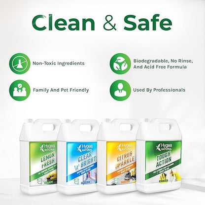 Hygea Natural Cleaning Starter Kit - 1 Gallon - Eco-Friendly Household Cleaners - Degreaser, All Purpose Cleaner, Glass Cleaner, & Tile and Grout Cleaner - Kids & Pet-Friendly (4 Pack)