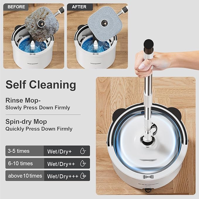 Mop and Bucket Set, Dual-Tank Clean/Dirty Water Separation, with Triangular Head & 4 Microfiber Pads for Deep-Cleaning Floors, Versatile Mops for Walls