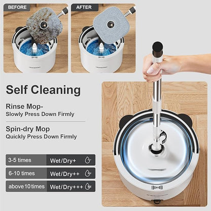 Mop and Bucket Set, Dual-Tank Clean/Dirty Water Separation, with Triangular Head & 4 Microfiber Pads for Deep-Cleaning Floors, Versatile Mops for Walls