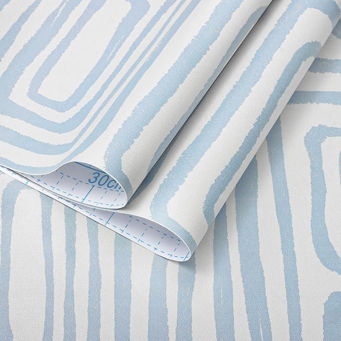 GloryTik Peel and Stick Wallpaper Blue and White Contact Paper Modern Geometric Self-Adhesive Removable Waterproof Wall Paper for Bedroom Bathroom Cabinets Kids Room Vinyl Roll 16.14"x118"