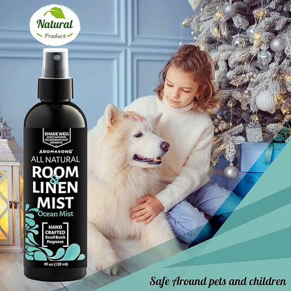 Aromasong All Natural Ocean Mist Room & Linen Spray For Pillows and Sheets - Odor Eliminator Bed Spray Air Freshener All Natural Essential Oil Spray For Sleeping